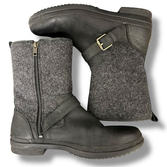 UGG Robbie Mid Calf Moto Boots Waterproof Wool Lined Size 9.5 Black - Picture 4 of 13